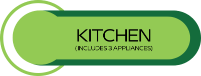 Green Label With The Word &Quot;Kitchen&Quot; In Large Text And &Quot;Includes 3 Appliances&Quot; In Smaller Text Below.