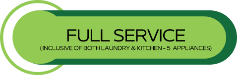 Green Button With The Text &Quot;Full Service (Inclusive Of Both Laundry &Amp; Kitchen – 5 Appliances)&Quot; Written In Black.